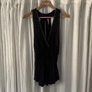 Free People Black Sleeveless V-Neck Romper Top